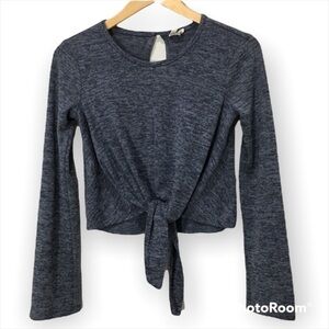 SKY and Sparrow crop blue bottom tie long sleeve